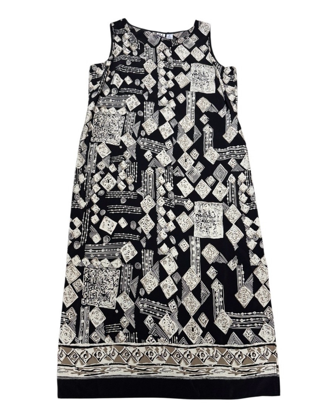 JM Collection XL Sleeveless Maxi Dress Black Off White Abstract Geometric Print